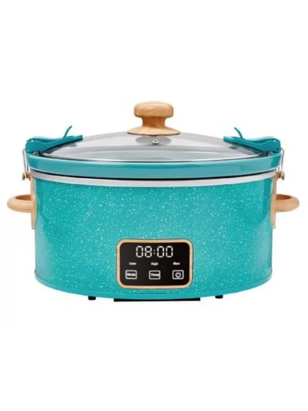 The Woman Pioneer Teal Locking Lid Clips 6-Quart Portable Speckle Slow Cooker